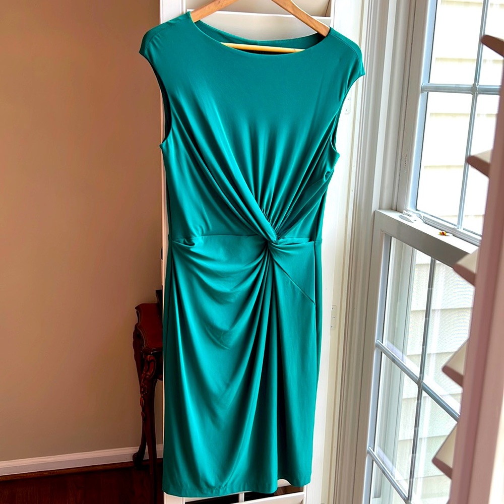 Lauren by Ralph Lauren Kelly Green Midi Dress Stretch Sleeveless 12